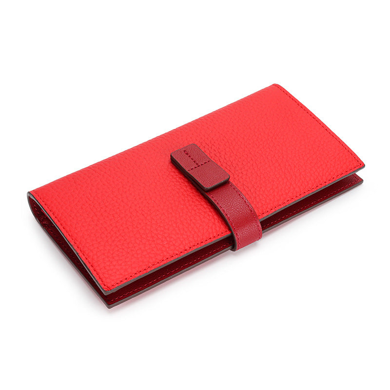 Long Genuine Leather Contrast Color First Layer Cowhide Ladies Wallets