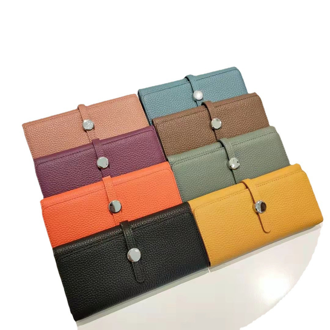 Women's First Layer Cowhide Long Folding Large Capacity Genuine Ladies Wallets