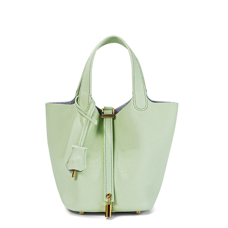 Women's Quality First Layer Cowhide Niche Basket Leather Large Bags
