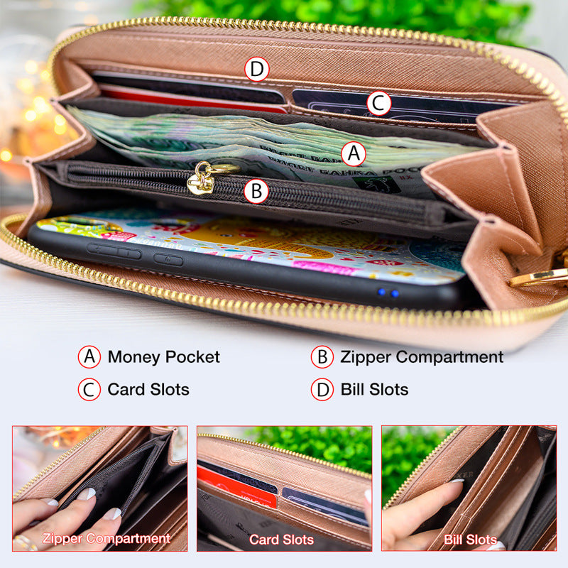 Women's Cowhide Long Multiple Slots Light Luxury Ladies Wallets