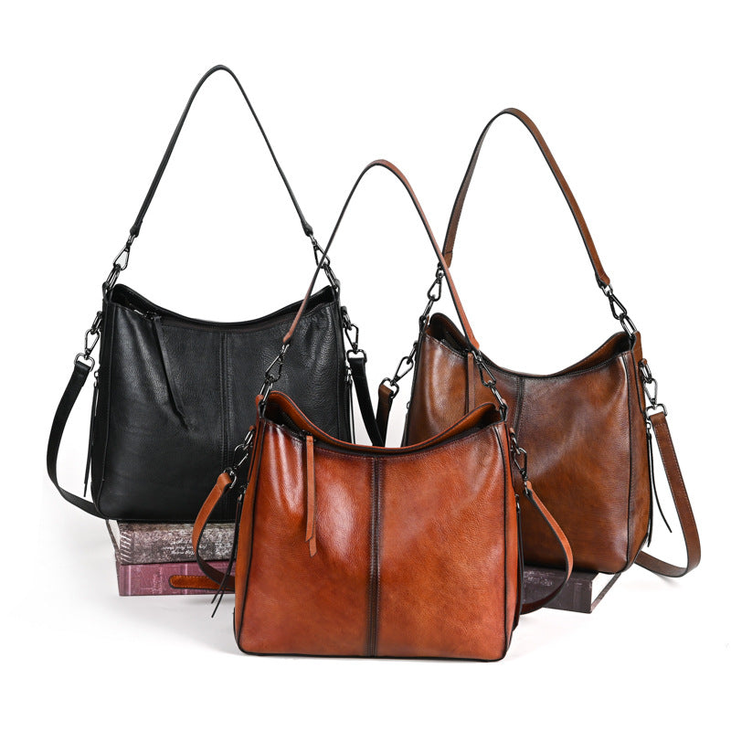 Women's First Layer Cowhide Large Capacity Soft Armpit Bags