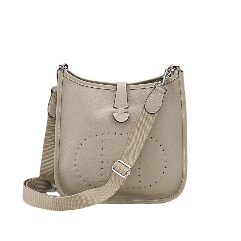Women's Genuine Leather Cowhide Lychee Pattern Leisure Bucket Bags