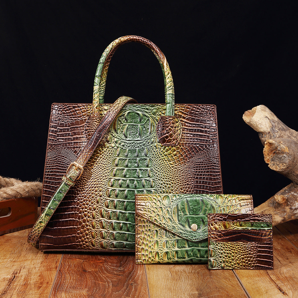Women's Retro Mother Colorful Crocodile Pattern Brahmin Handbags