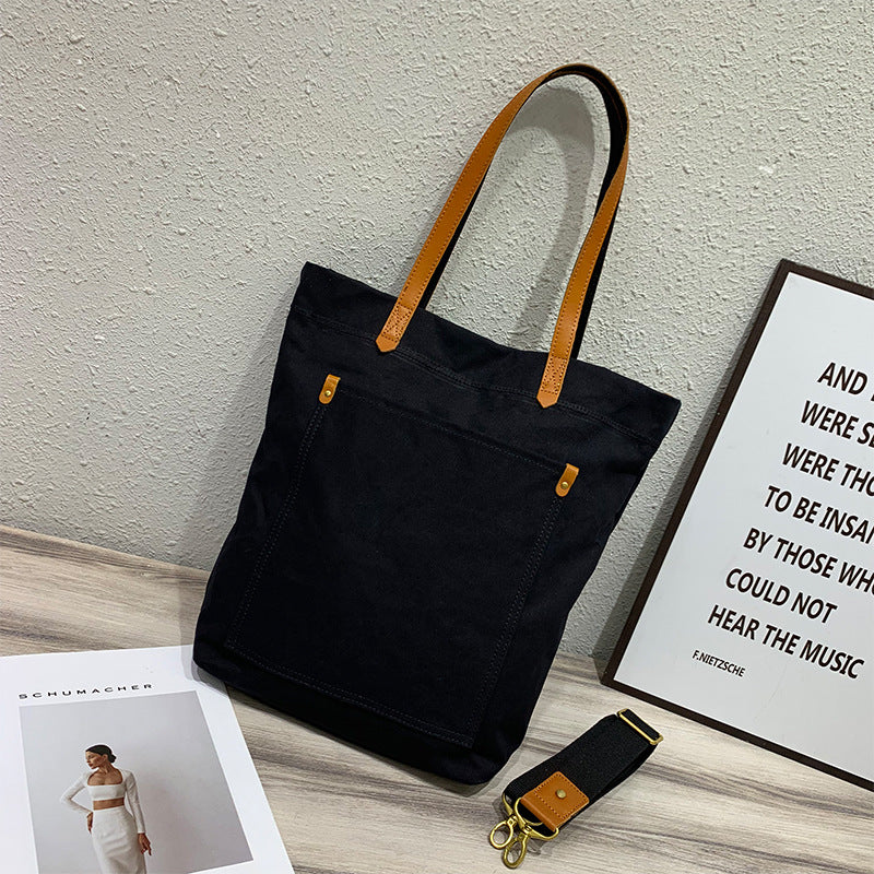 Women's Versatile Canvas Solid Color Commuter College Shoulder Bags