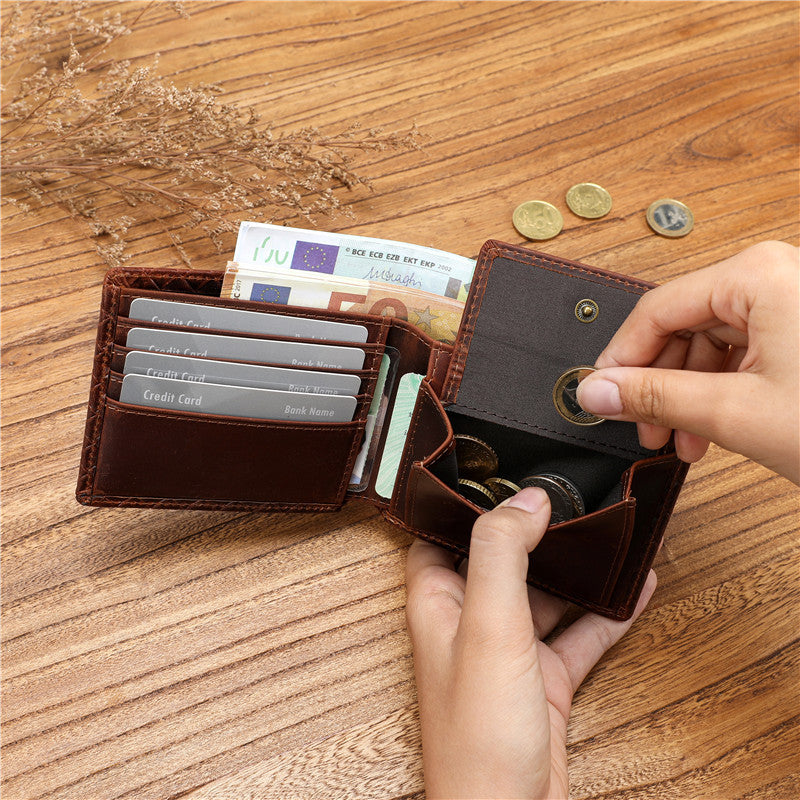 Men's First Layer Cowhide Woven Pattern Large Men's Wallets
