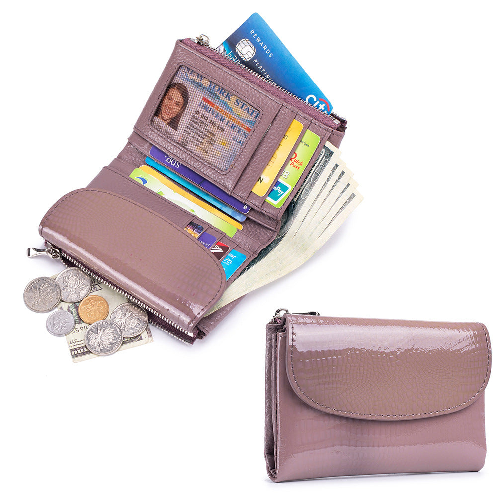 Women's Leather Textured Short Fashion Patent Clutch Ladies Wallets