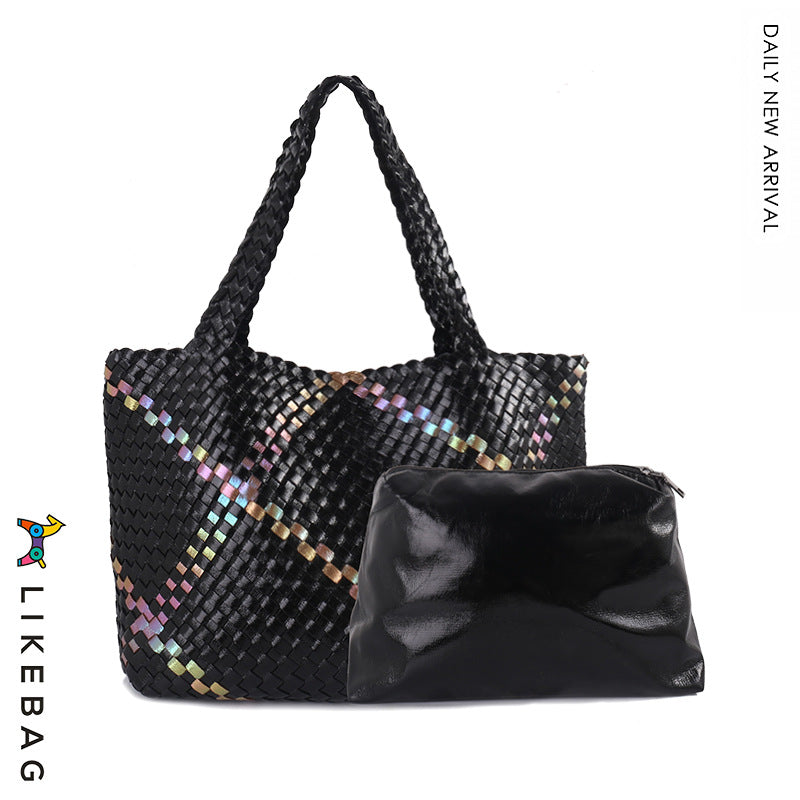 Contrast Color Hand-woven Design Fashion Large Shoulder Bags