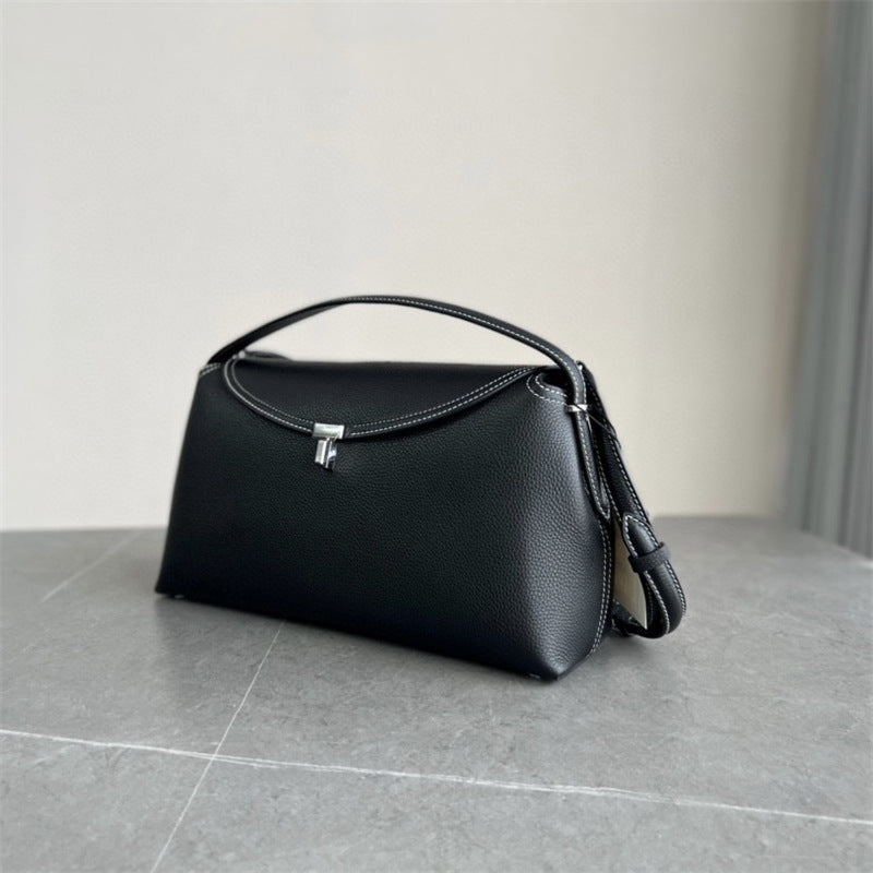 Niche Litchi Pattern Cowhide Flap Clutch Shoulder Bags