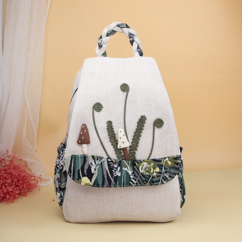 Cute Mushroom Artistic Double Layer Zipper Portable Backpacks