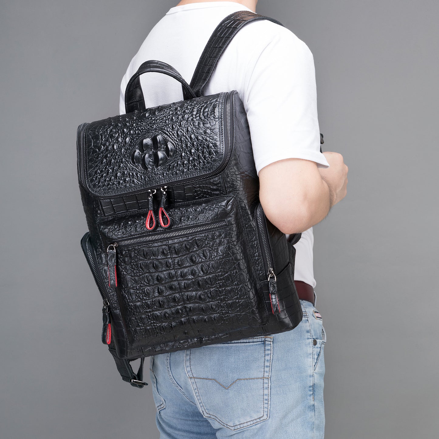 Men's Leather Crocodile Pattern For Business Away Backpacks