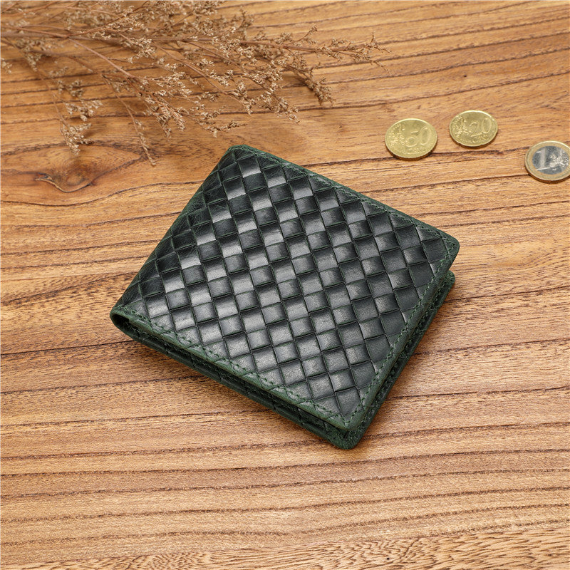 Men's First Layer Cowhide Woven Pattern Large Men's Wallets