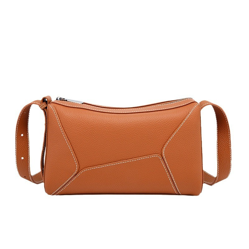 Authentic Leather Tactile Feel First Layer Cowhide Geometric Stitching Crossbody Bags