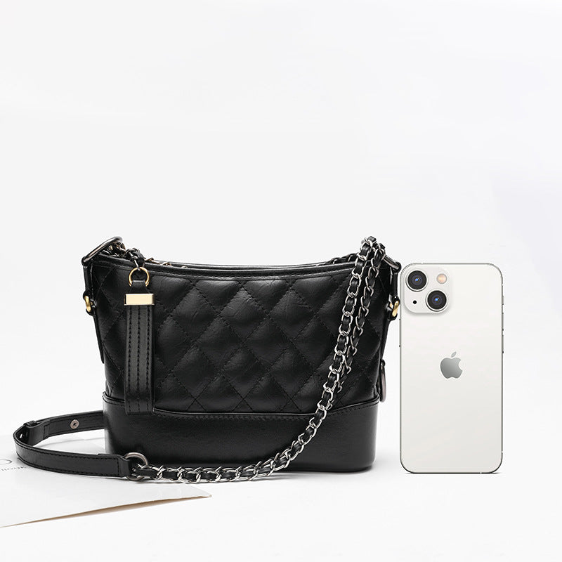 Women's Style Genuine Leather For Hobo Rhombus Chain Crossbody Bags