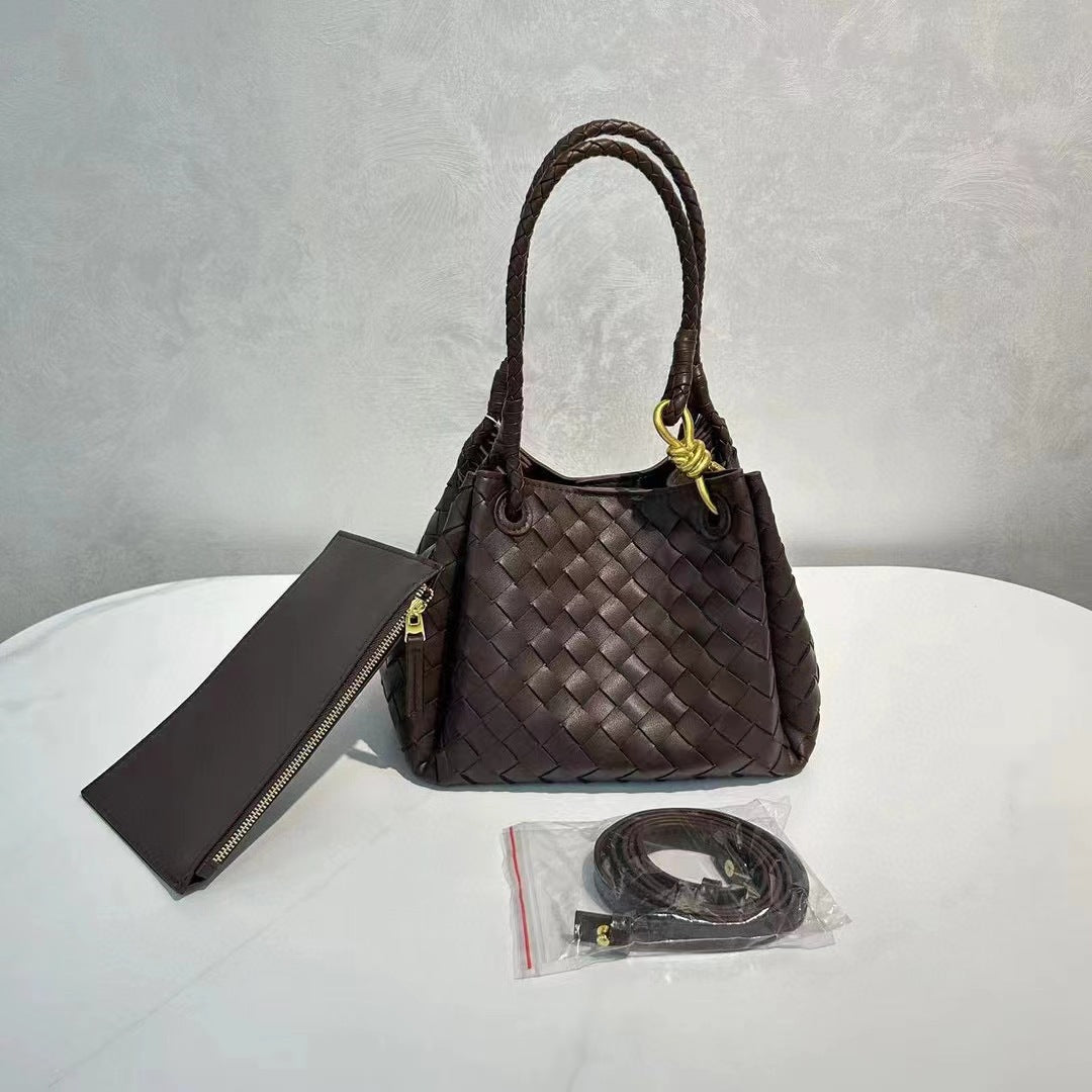Women's Metal Cord Fastener Woven Large Portable Bags