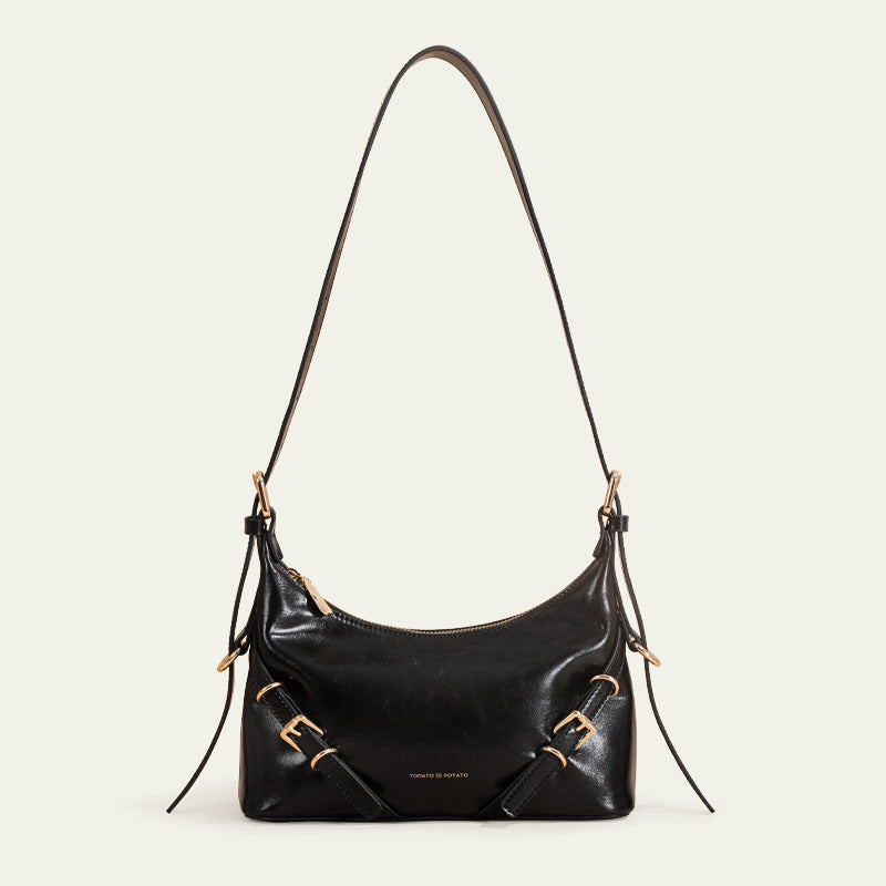 Women's Dumpling Black Texture High Sense Underarm Armpit Bags