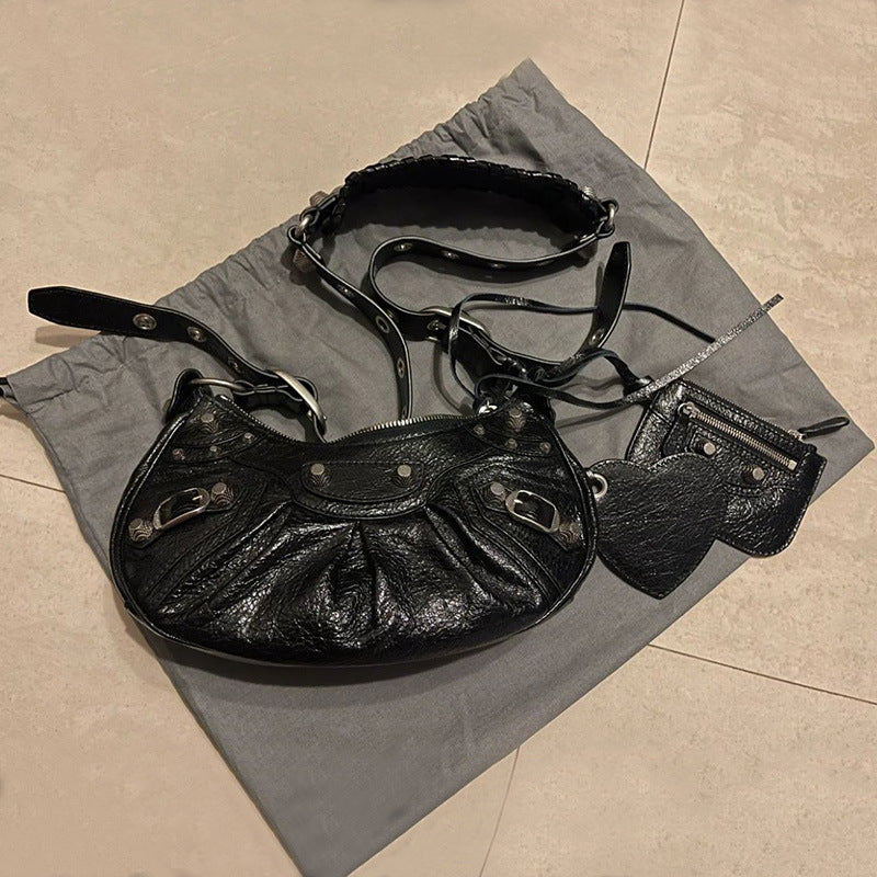 Women's Motorcycle Underarm Rivet Tassel Three-in-one January Shoulder Bags