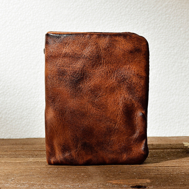 Men's Hand-rub Color Distressed Pleated Vegetable Tanned Men's Wallets