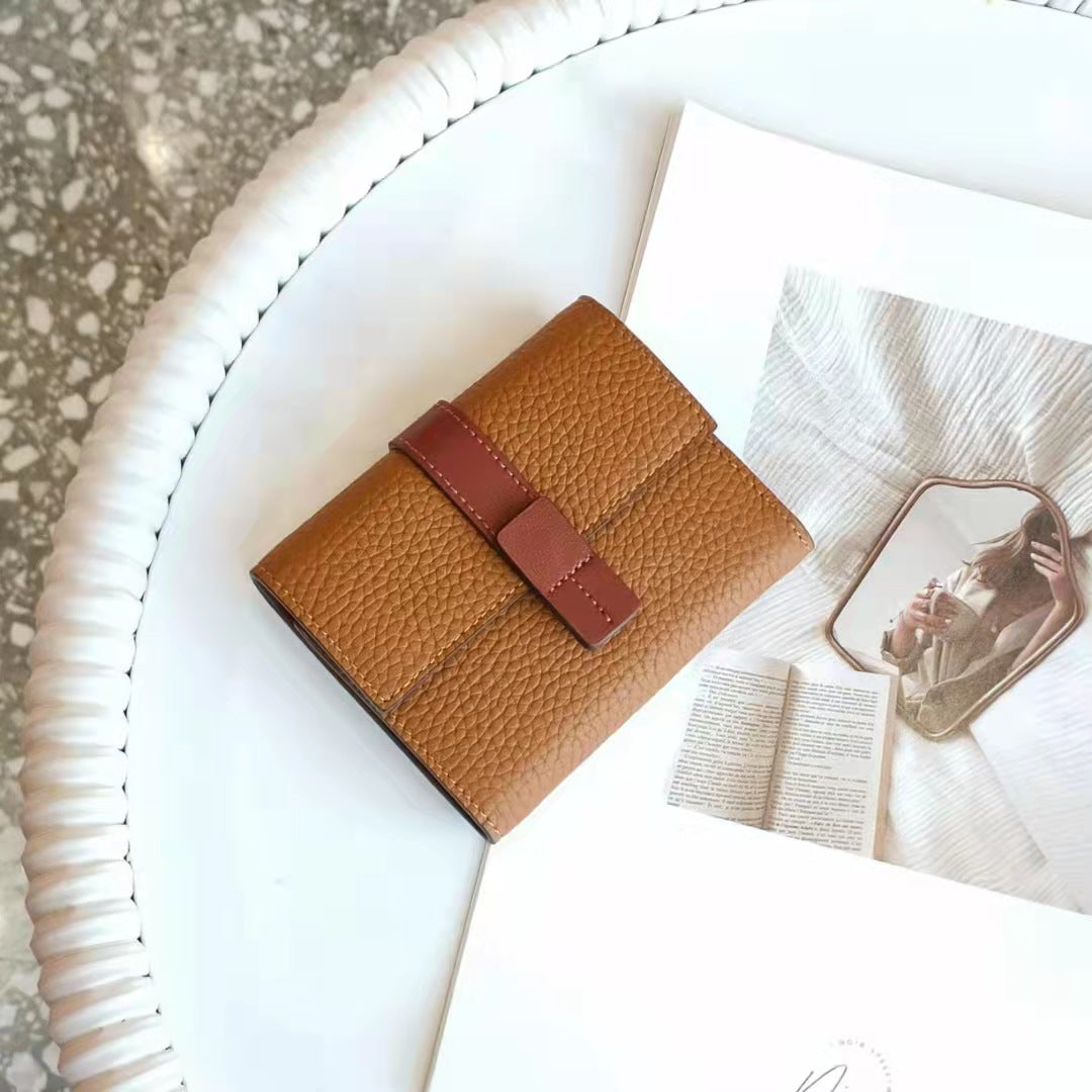 Women's Short First Layer Cowhide Clutch Long Handbags