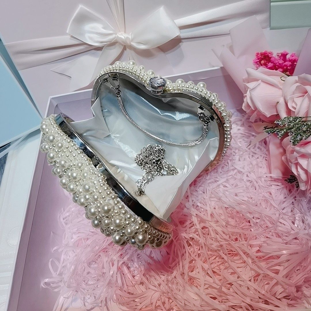 Dinner Love Heart-shaped Pearl Banquet Chain Evening Bags