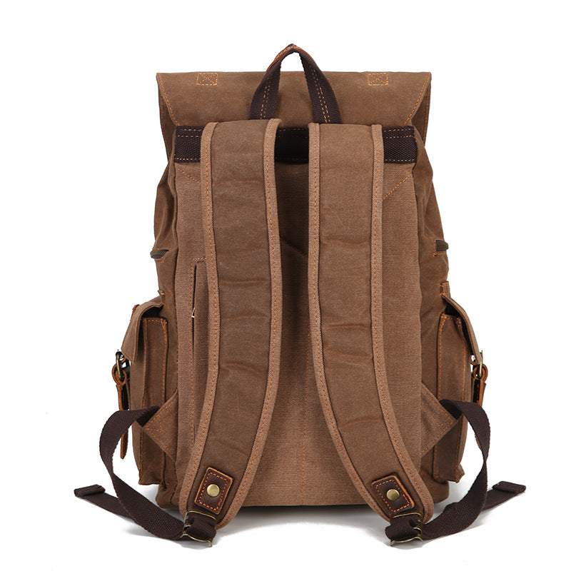 Retro Crazy Horse Leather Waxed Canvas Large Backpacks