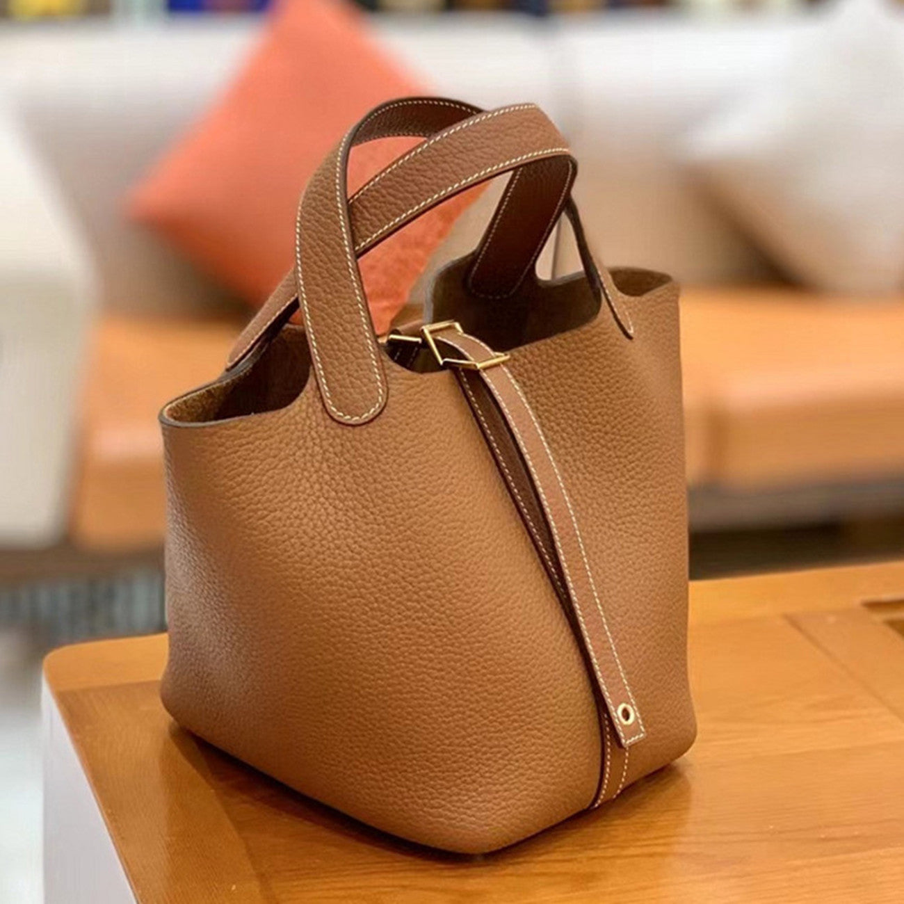 Vegetable Basket Genuine Leather Portable Litchi Handbags