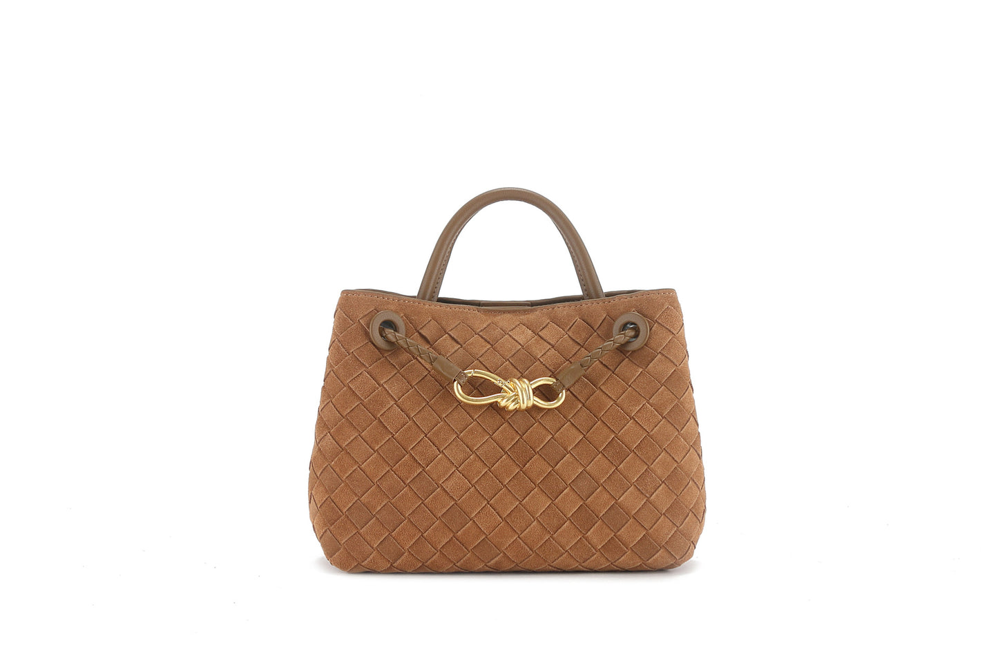 Women's Suede Layer Cowhide Bow Woven Handbags