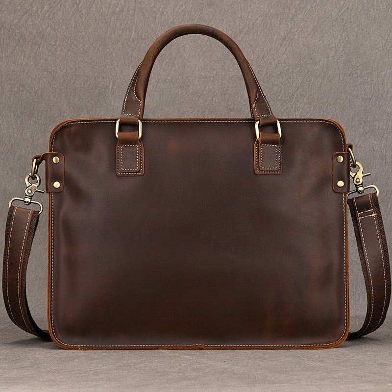 Men's Retro Crazy Horse Leather Simple Commuter Men's Handbags