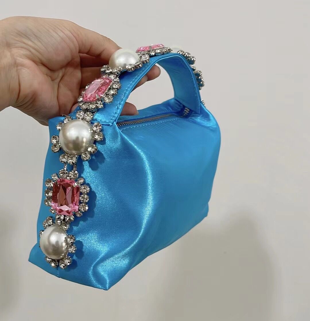 Women's Clutch Rhinestone Pearl Satin Lunch Box Summer Handbags