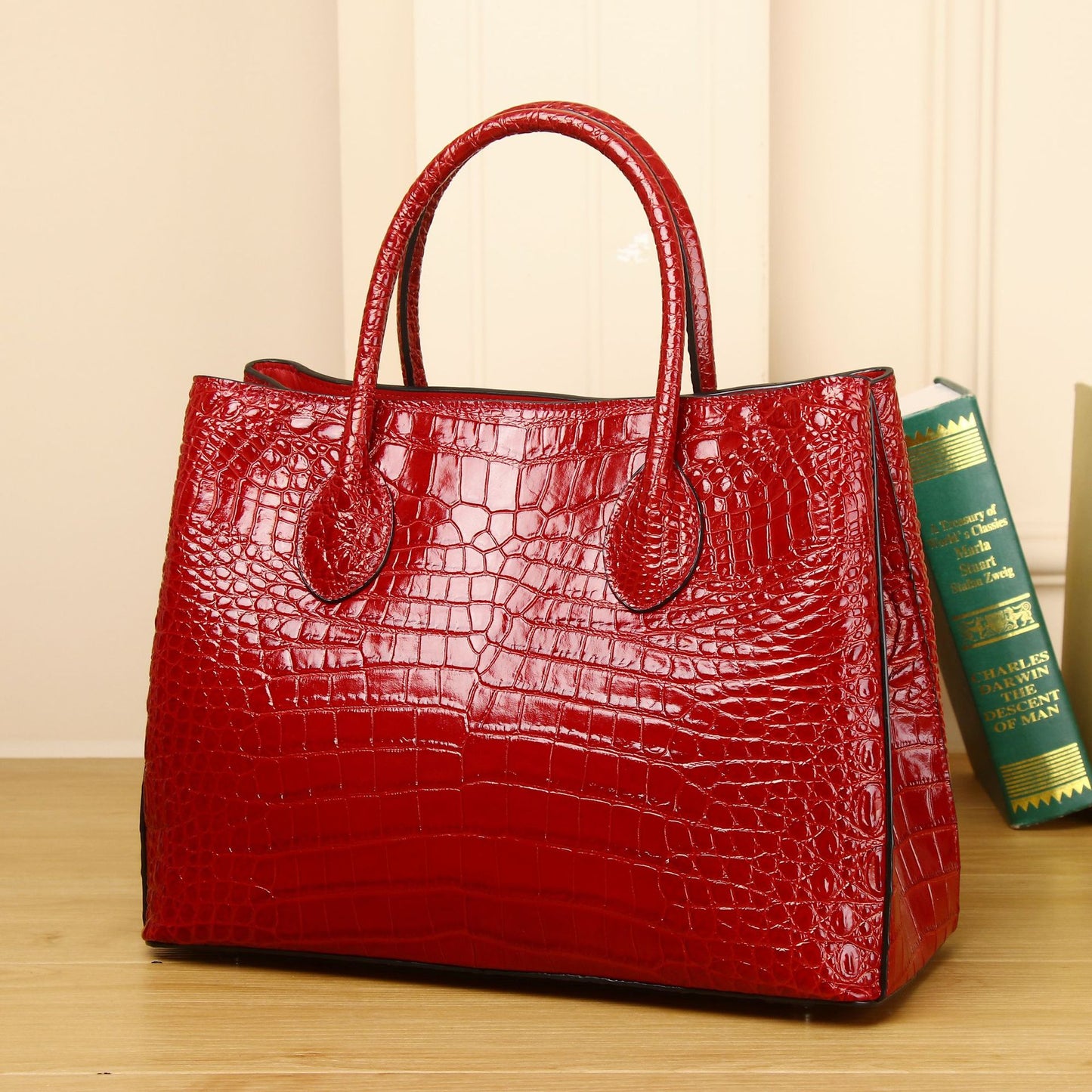 Women's Crocodile Belly Pattern Large Capacity First Layer Cowhide Bags