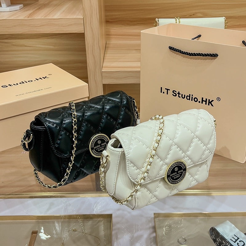 Women's Golden Balls Rhombus Chain Genuine Leather Bags