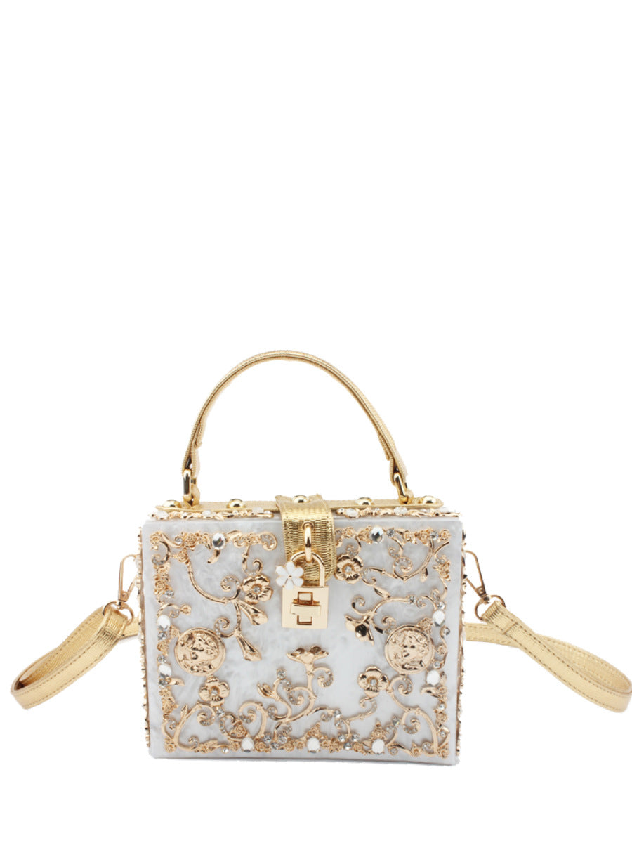 Women's Acrylic Hollow Metal Carved Diamond Single Crossbody Bags