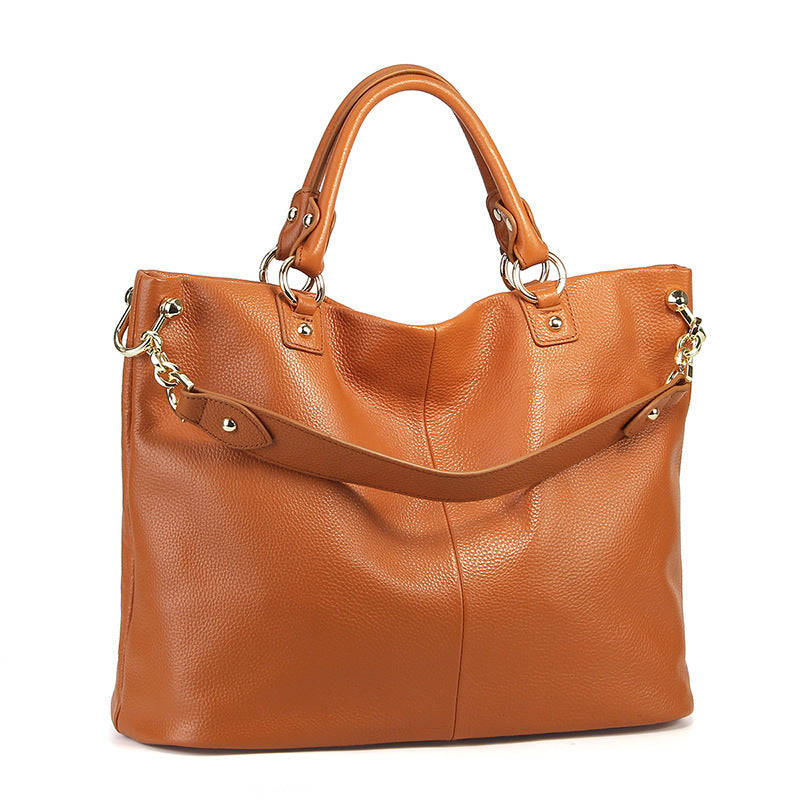 Women's Layer Cowhide Large Capacity Portable Stylish Shoulder Bags
