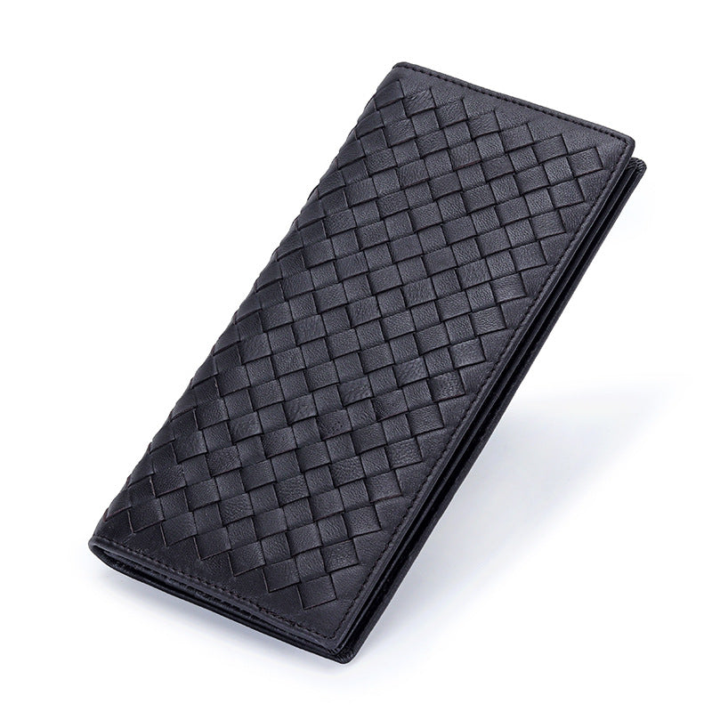 Pure Sheepskin Long Fashion Hand-woven Two-fold Men's Wallets