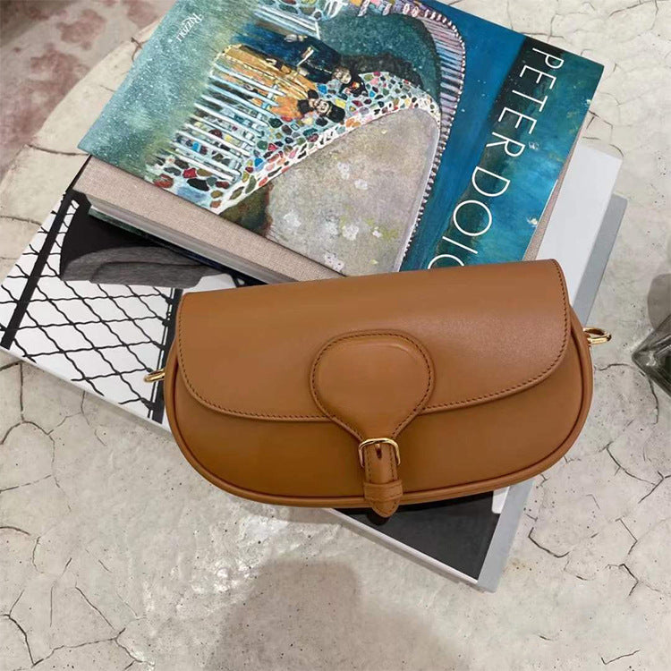 Women's Flip Saddle Simple Portable Crescent Leather Shoulder Bags