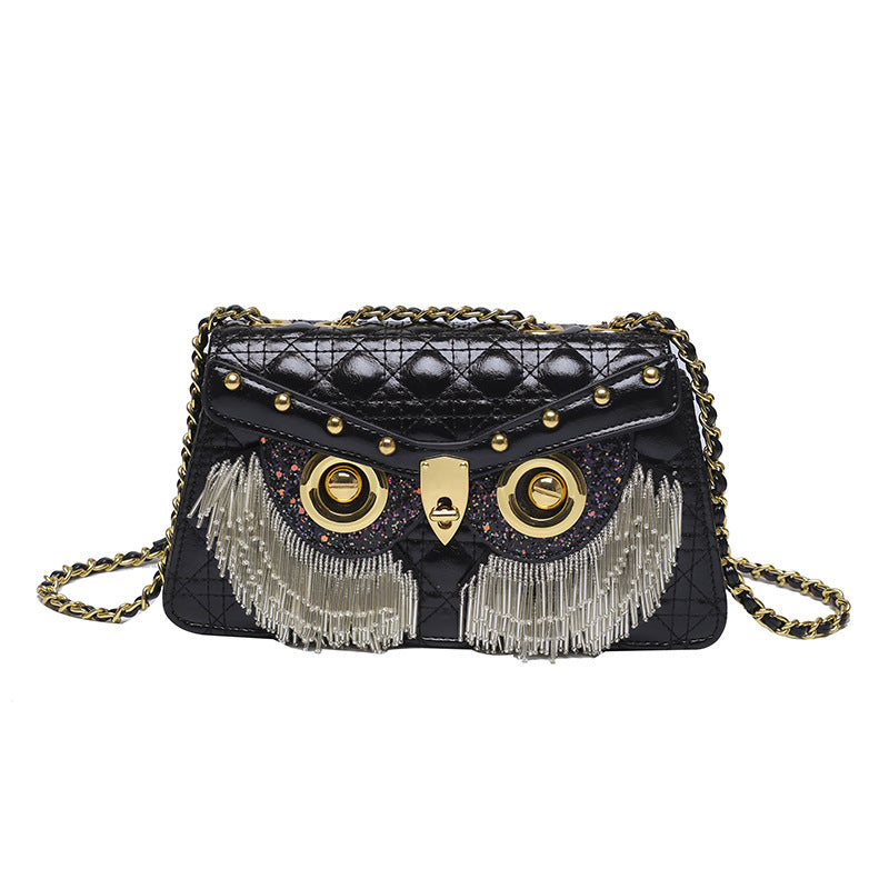 Women's Personality Diamond Trendy Fashion Owl Tassel Shoulder Bags