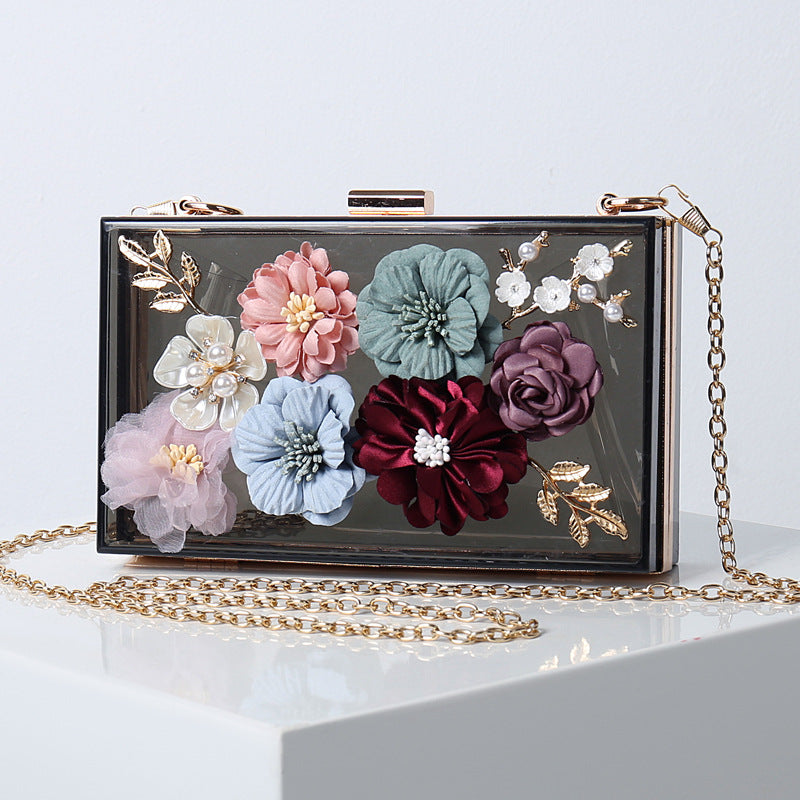 Women's Oblique Flower Party Fashion Wear Chain Evening Bags