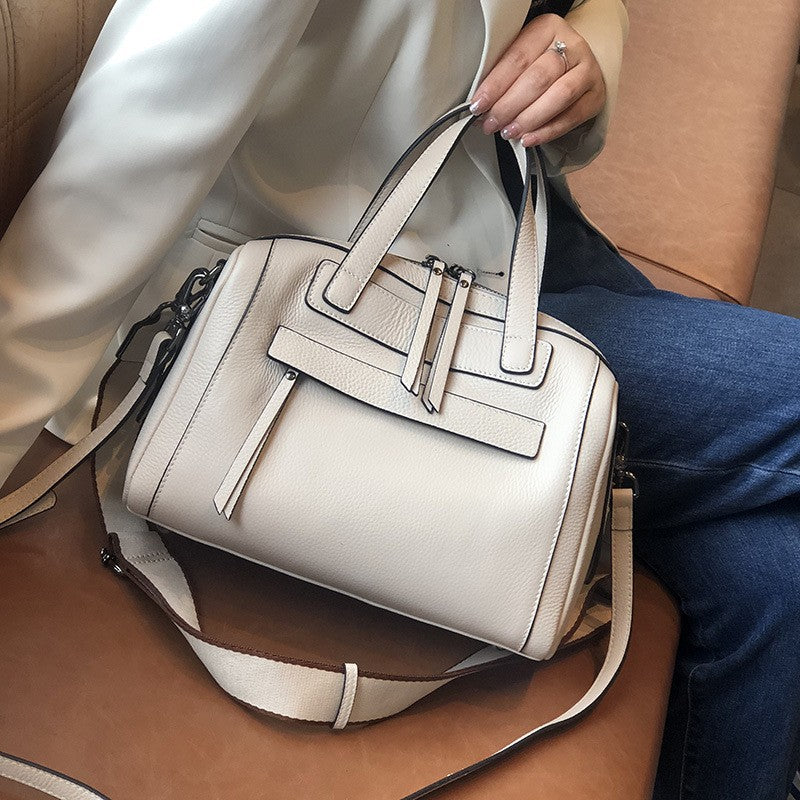 Women's Classic Elegant Boston Litchi Pattern Genuine Shoulder Bags