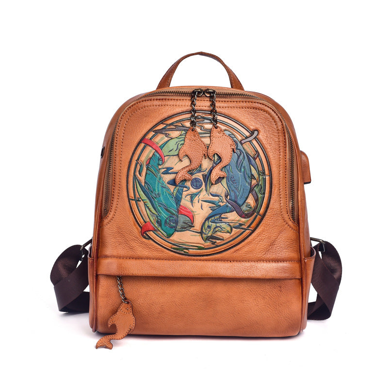 Pisces Leather First Layer Cowhide Creative Backpacks