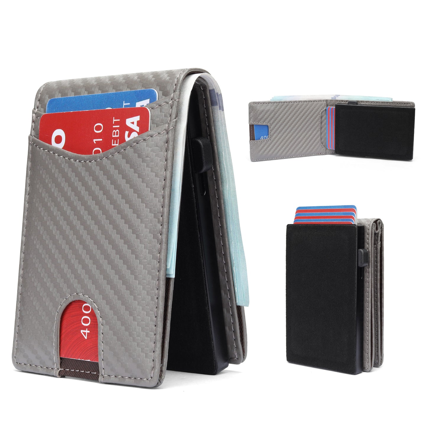 Men's Carbon Fiber American Gold Clip Bifold Men's Wallets
