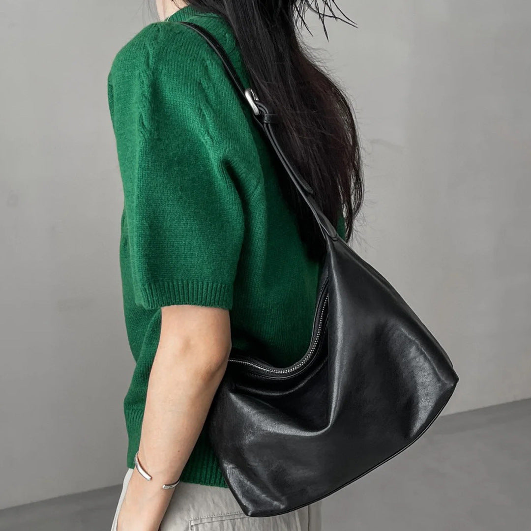 Women's Vegetable Tanned Leather Cattle Genuine Underarm For Large Shoulder Bags