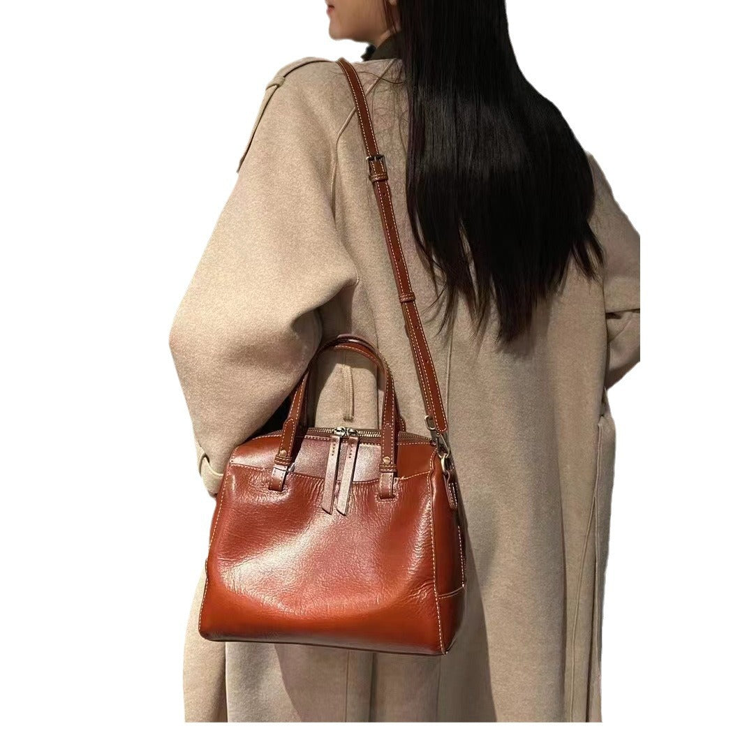 Layer Cowhide Big Vegetable Tanned Leather Handbags