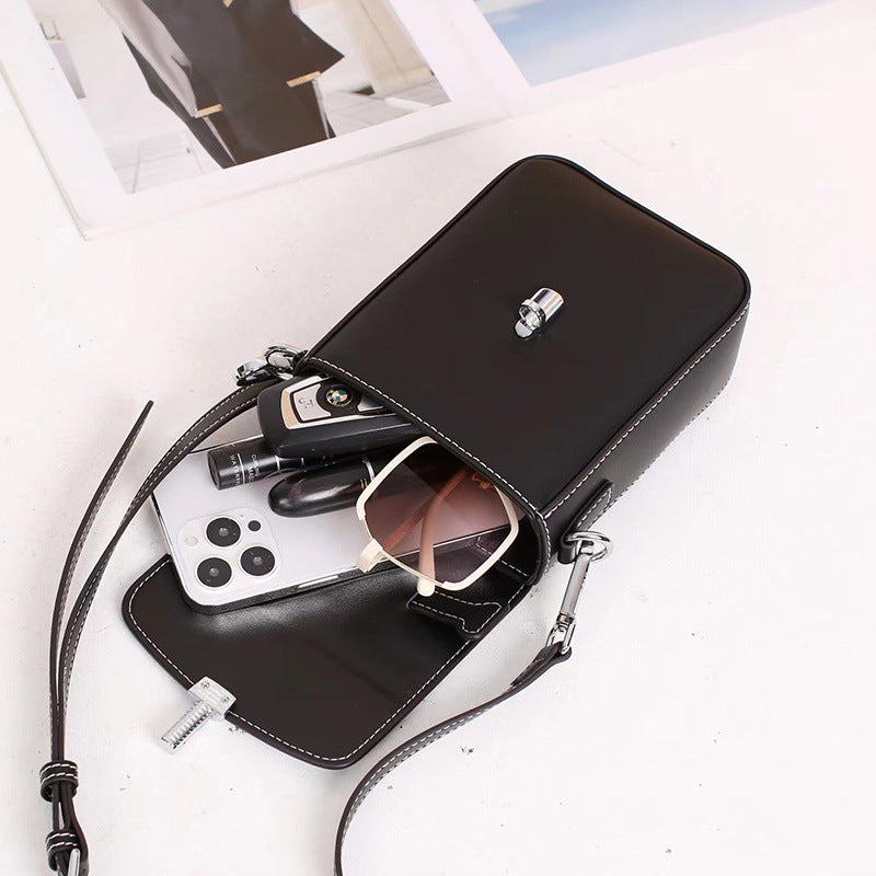 Style Vertical Leather Cowhide Mini Female Crossbody Bags