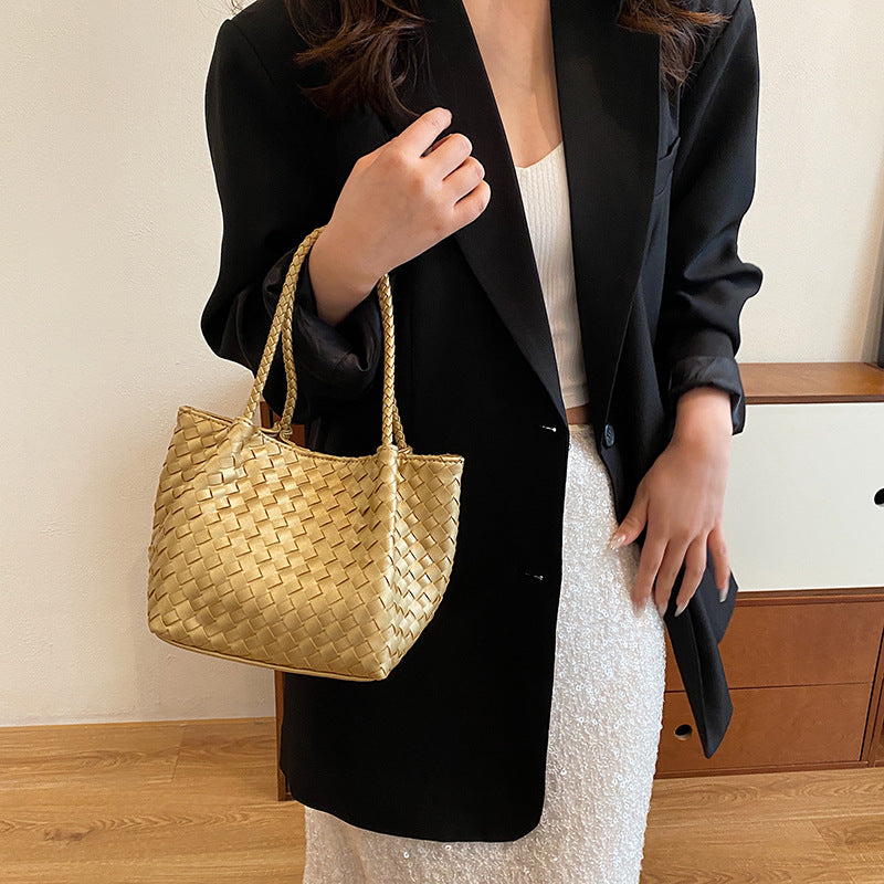 Women's French Style High Sense Woven Texture Shoulder Bags