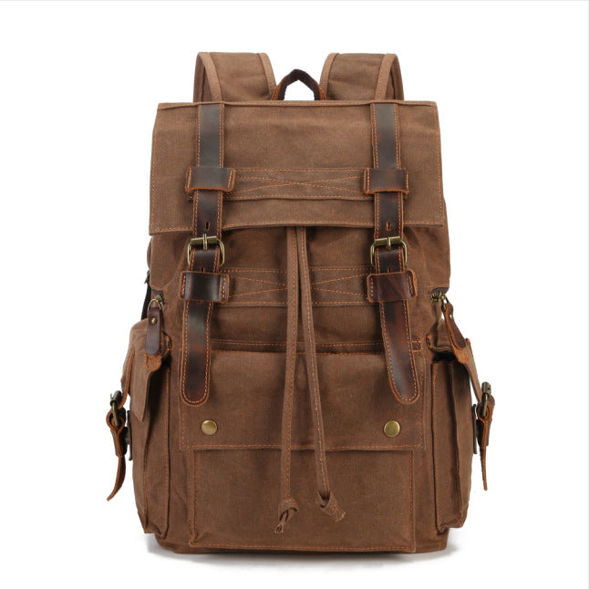Retro Crazy Horse Leather Waxed Canvas Large Backpacks