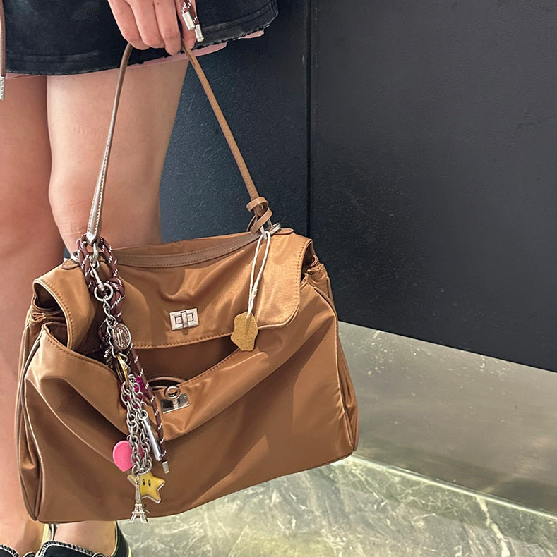 Nylon Cloth Large Capacity Totes Loose Neutral Shoulder Bags