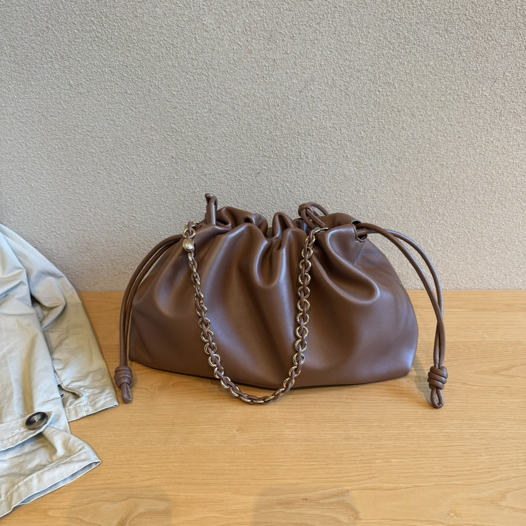 Women's Drawstring Lucky Genuine Leather Exquisite Hand Bags