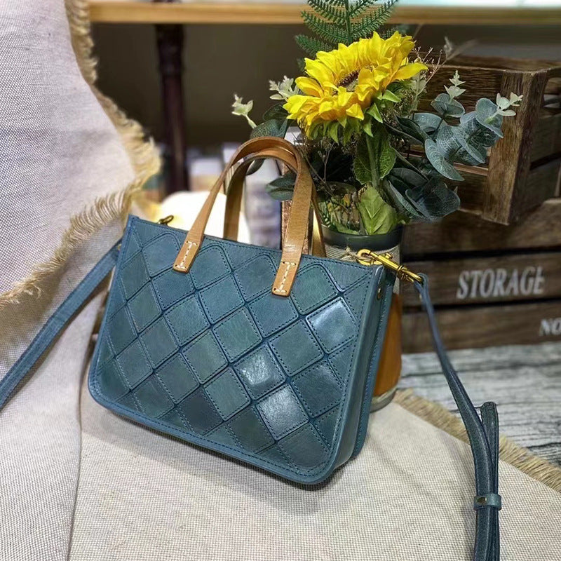 Women's Cow High Texture Geometric Stitching Vintage Crossbody Bags