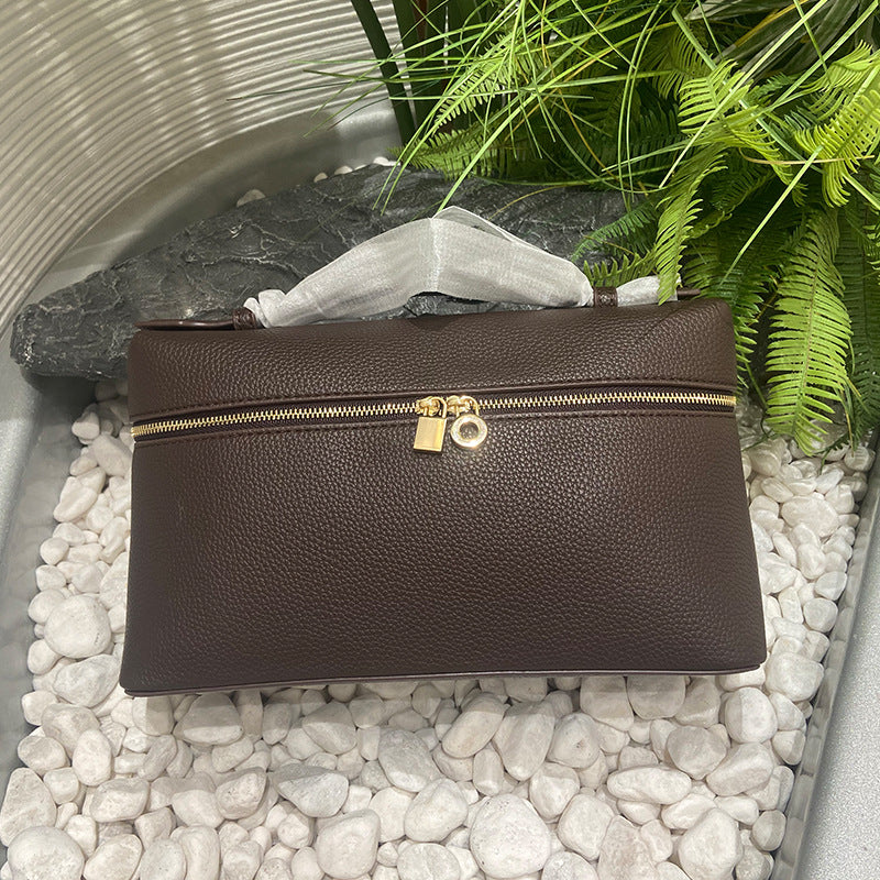 Italian Litchi Pattern Gold Lunch Box Crossbody Bags