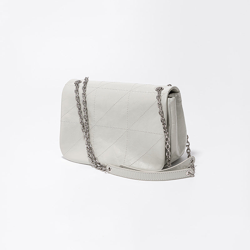 Oil Wax Cowhide Rhombus Chain Retro Easy Matching Shoulder Bags