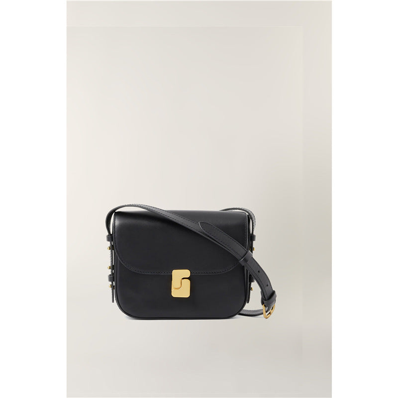 Layer Cowhide Lady Temperament Black Classic Crossbody Bags